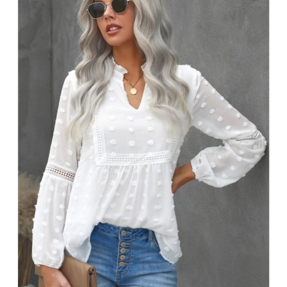 Swiss Dot Chiffon Top Crochet Details Bloggers Fav - Picture 2 of 4